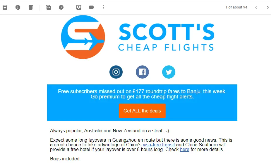 Scotts Cheap Flights Newsletter