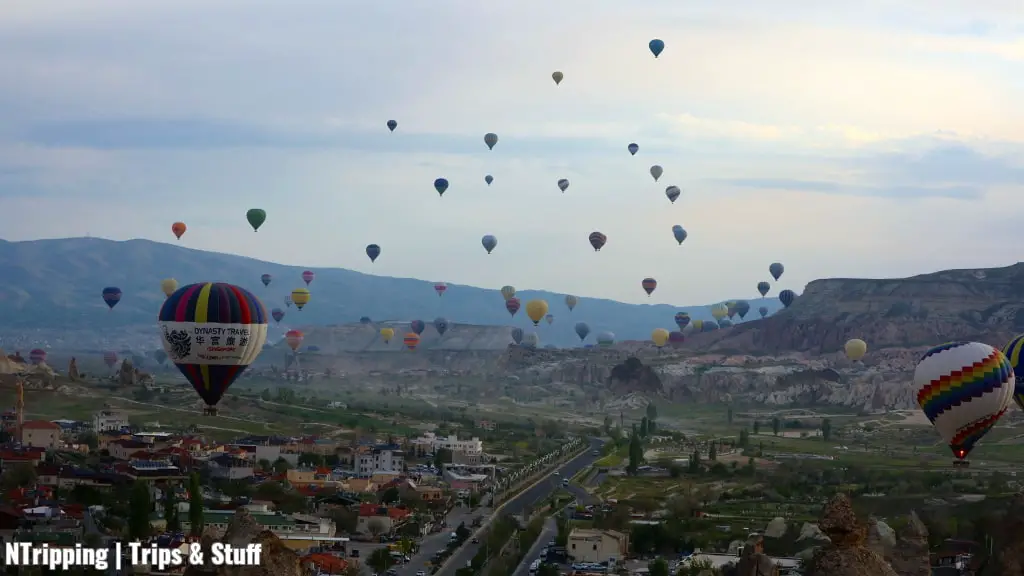 Hot Air Balloons Over The Landscape of Cappadocia Turkey