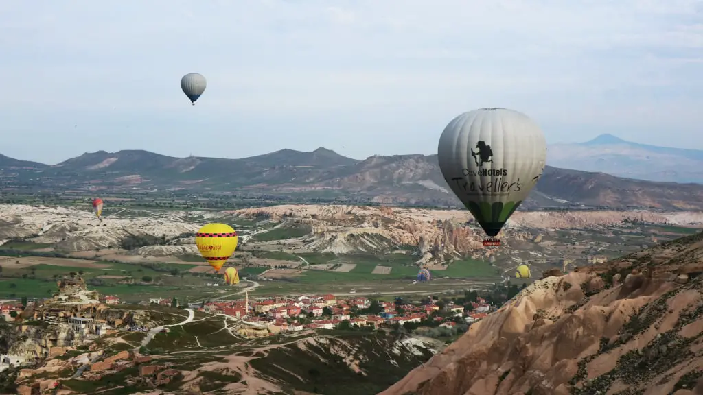 Hot Air Ballons Over Cappadocia Approaching Landing
