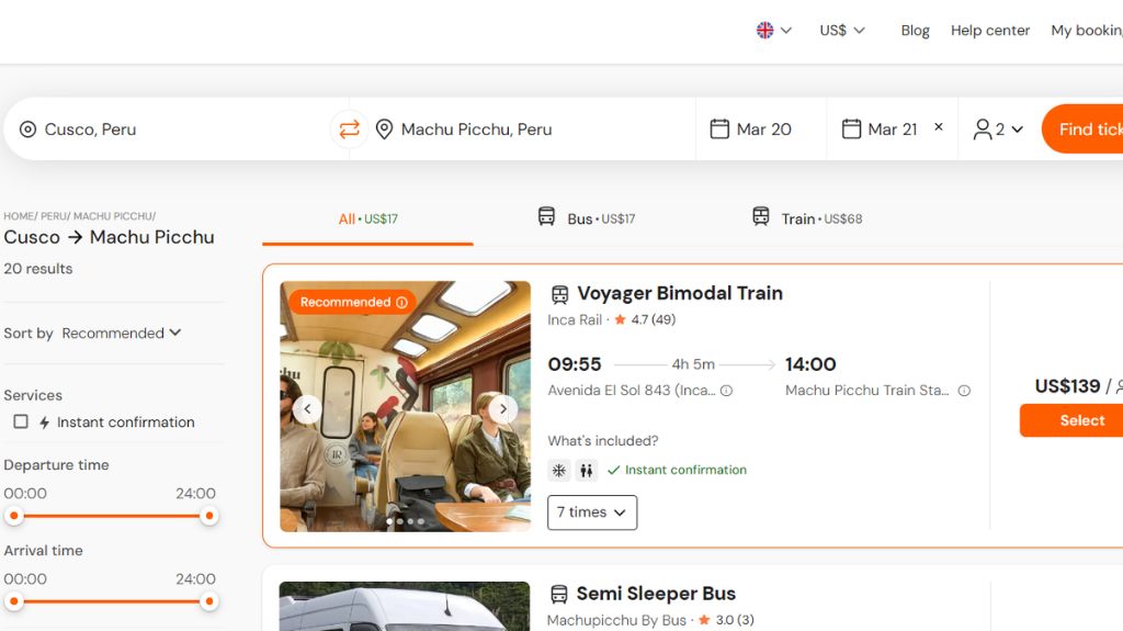 Cusco - Machu Picchu Search Results Bookaway