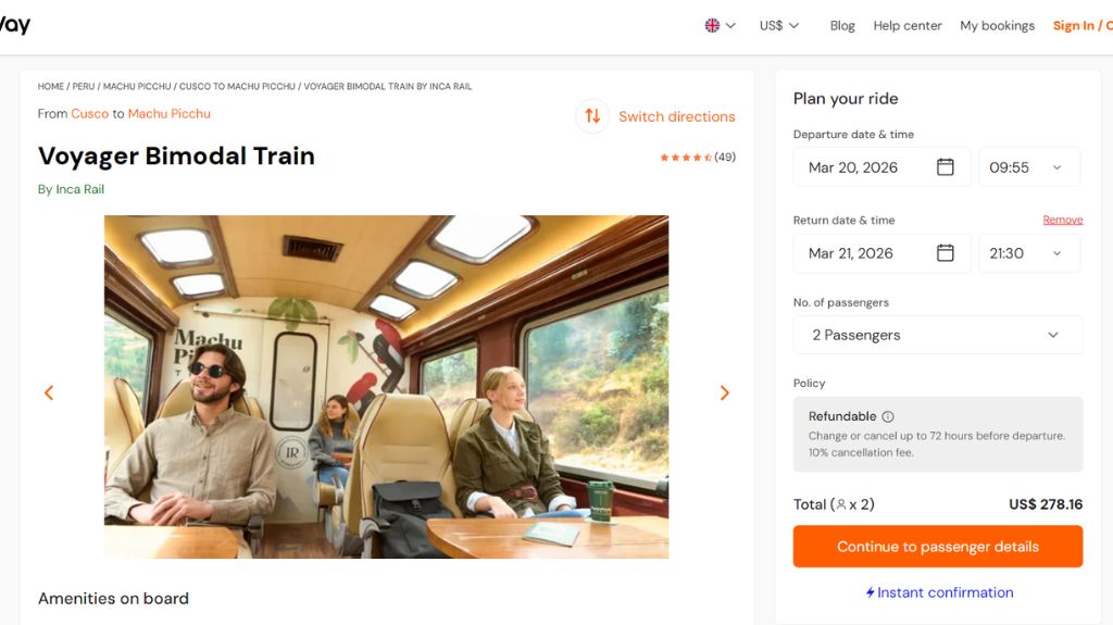 Cusco - Machu Picchu Train Bookaway