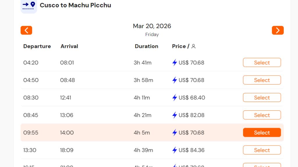 Cusco - Machu Picchu Train Timetable Bookaway